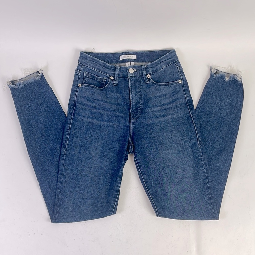 Good American Womens Good Legs Blue Flat Front Crop Skinny Denim Jeans